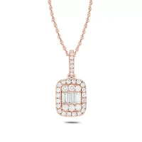 1/2 ct. t.w Natrual White Diamond Solitaire Emerald Shaped Pendant Necklace 10K Gold