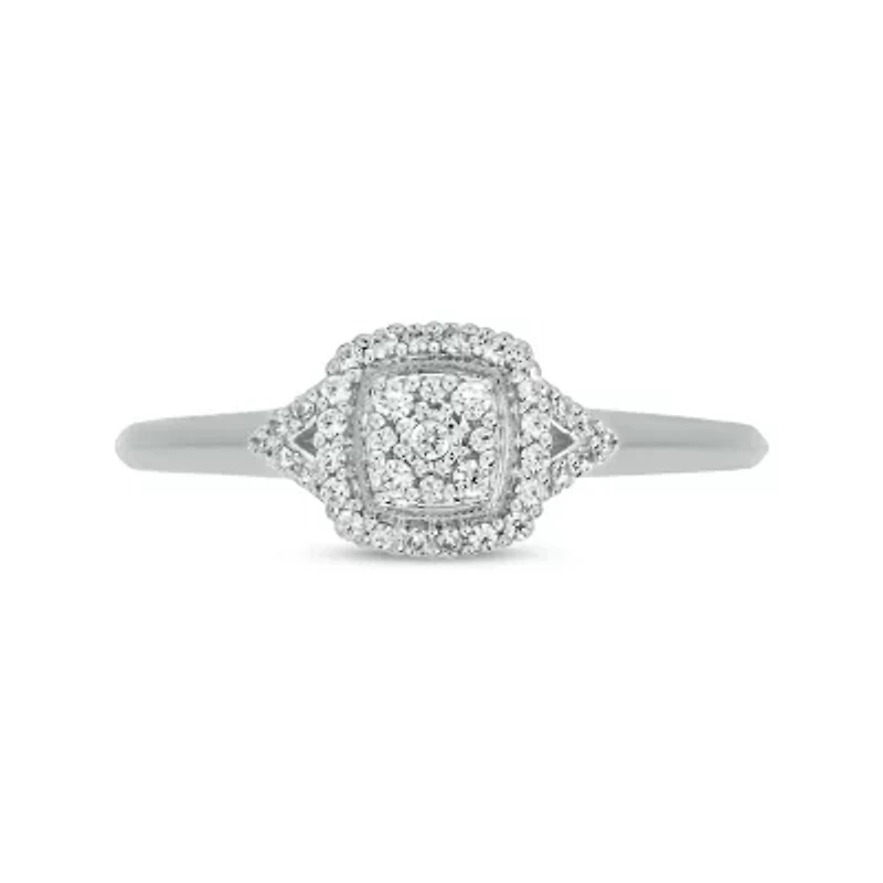 1/6 ct.t.w White Natrual Diamond Cluster Promise Ring Sterling Silver