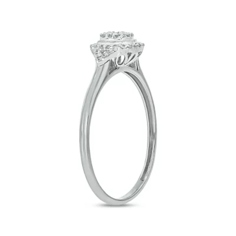 1/6 ct.t.w White Natrual Diamond Cluster Promise Ring Sterling Silver