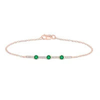 1/10 ct. t.w Diamond Natural Emerald Gemstone Adorable Bracelet 14K Gold
