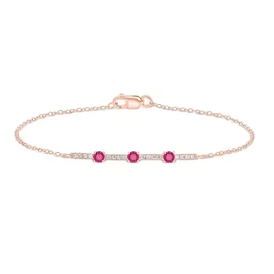 1/10 ct. t.w Diamond Natural Ruby Gemstone Adorable Bracelet 14K Gold