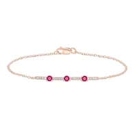 1/10 ct. t.w Diamond Natural Ruby Gemstone Adorable Bracelet 14K Gold