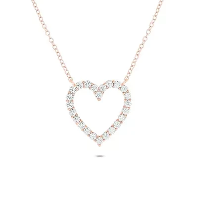 1.0 ct. t.w Natrual White Diamond Open Heart Pendant Necklace 14K Gold