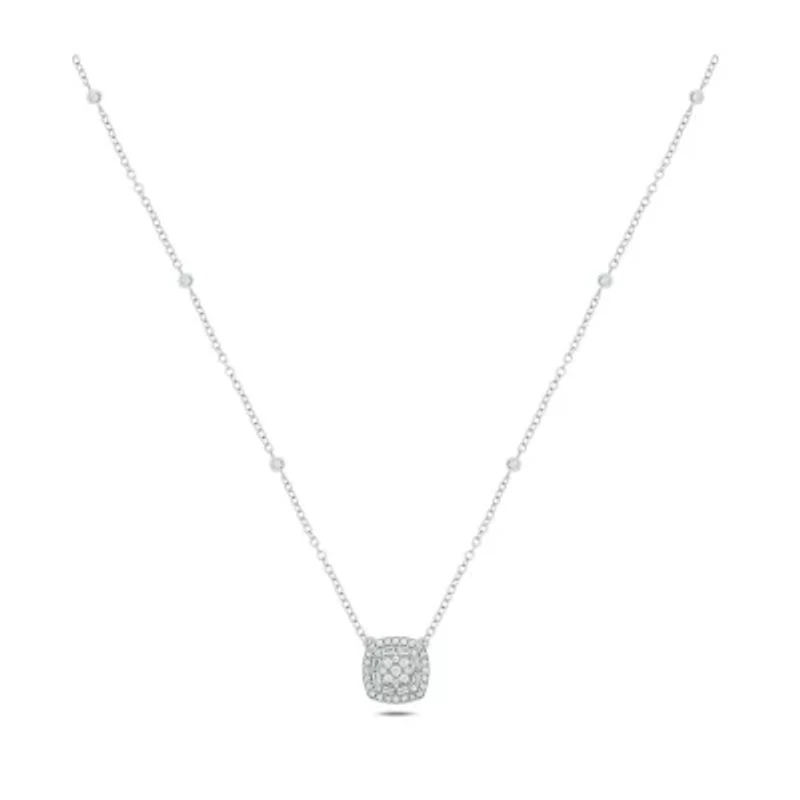 3/8 ct. t.w White Diamond Studded Cushion Pendant Necklace 10K Gold