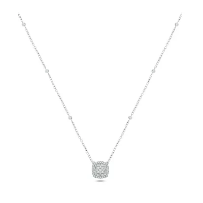 3/8 ct. t.w White Diamond Studded Cushion Pendant Necklace 10K Gold