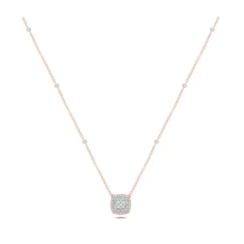 3/8 ct. t.w White Diamond Studded Cushion Pendant Necklace 10K Gold