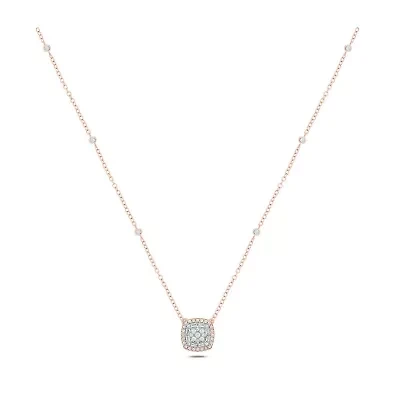 3/8 ct. t.w White Diamond Studded Cushion Pendant Necklace 10K Gold