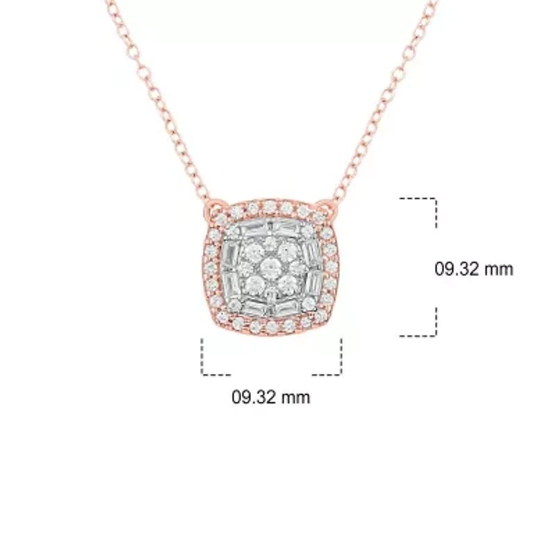 3/8 ct. t.w White Diamond Studded Cushion Pendant Necklace 10K Gold