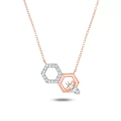 1/5 ct. t.w White Diamond Honey Bee Octagoan Shape Pendnat Necklace For Women's 10K Gold