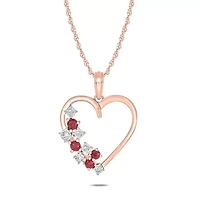 1/10 ct. t.w Diamond 1/2 Natrual Ruby Round Shape Heart Pendant For Women 10K Gold