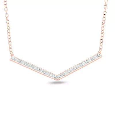 1/5 ct. t.w White Diamond Initial V Shape Pendnat Necklace For Women's 10K Gold