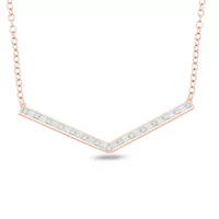1/5 ct. t.w White Diamond Initial V Shape Pendnat Necklace For Women's 10K Gold