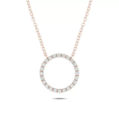 1/2 ct. t.w White Natrual Diamond Circle Ring Pendant Necklace 14K Gold