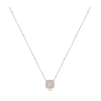 1/3 ct. t.w White Natrual Diamond Studded Cushion Pendant Necklace 10K Gold