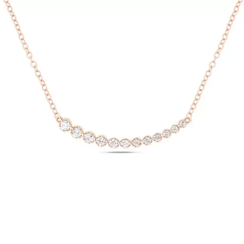 1/4 ct. t.w White Natural Round Diamond Curved Line Pendnat Necklace For Women's 10K Gold