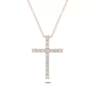 1.0 ct. t.w Natrual White Diamond Cross Pendant Necklace 14K Gold