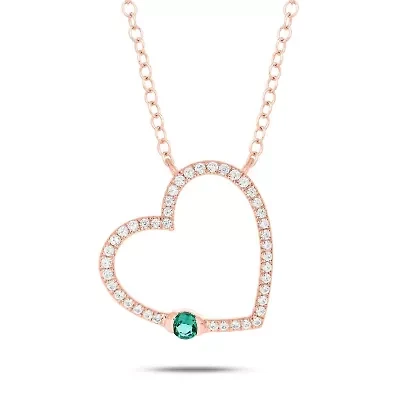 1/5 ct. t.w Diamond & 1/4 Emerald Round Shape Natrual Color Stone Necklace 10K Gold