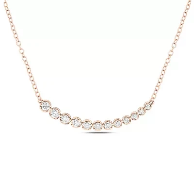 3/8 ct. t.w Natrual White Round Diamond Curved Bar Pendant Necklace 10K Gold