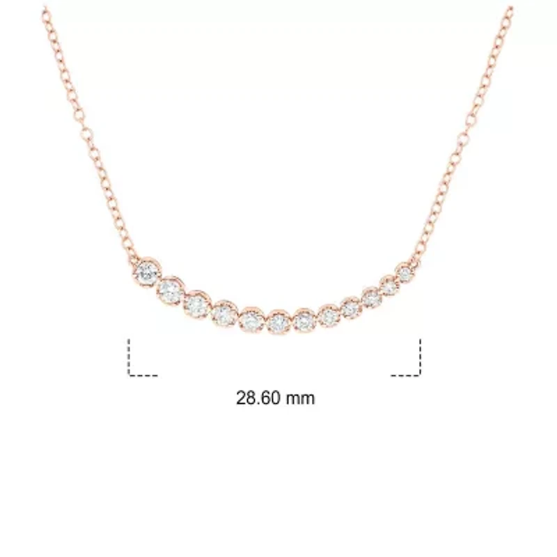 3/8 ct. t.w Natrual White Round Diamond Curved Bar Pendant Necklace 10K Gold