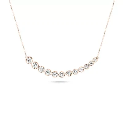 1.0 ct. t.w White Diamond Curved Bar Necklace For Women's  10K Gold