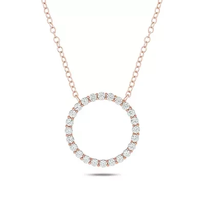ct. t.w White Natrual Diamond Thischic Circle Ring Pendant Necklace 14K Gold