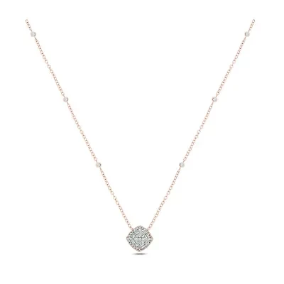 3/8 ct. t.w White Diamond Studded Cushion Pendant Necklace 10K Gold
