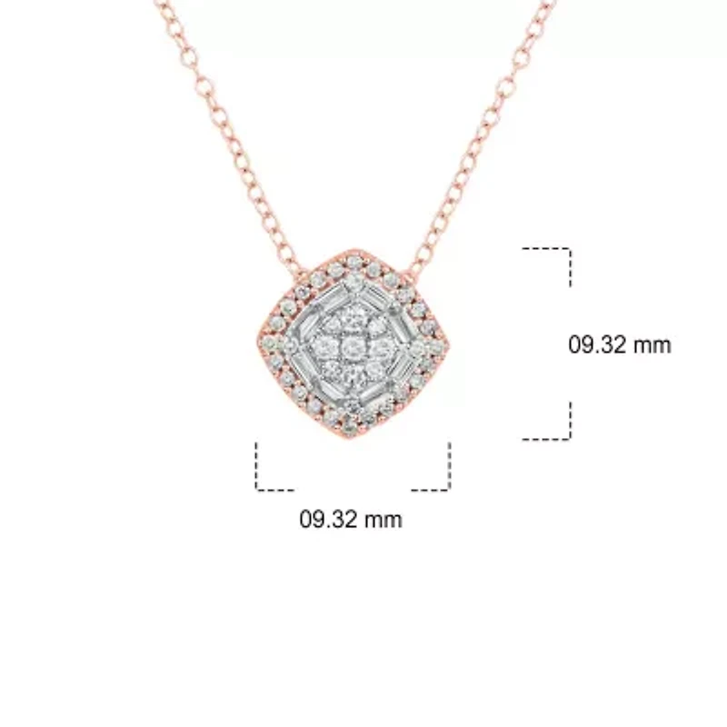 3/8 ct. t.w White Diamond Studded Cushion Pendant Necklace 10K Gold