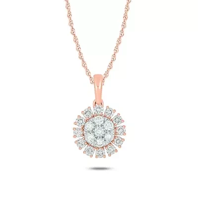 1/2 ct. t.w Natrual White Diamond Sun Pendant Necklace 10K Gold