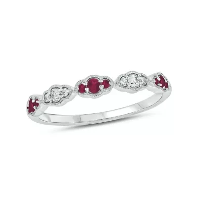 1/5 ct.t.w. Diamond Natural Ruby Milgrain Anniversary Band 14KT Rose Gold