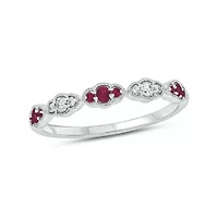 1/5 ct.t.w. Diamond Natural Ruby Milgrain Anniversary Band 14KT Rose Gold