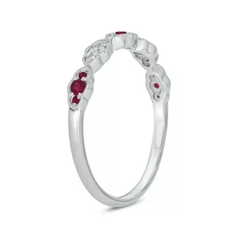 1/5 ct.t.w. Diamond Natural Ruby Milgrain Anniversary Band 14KT Rose Gold