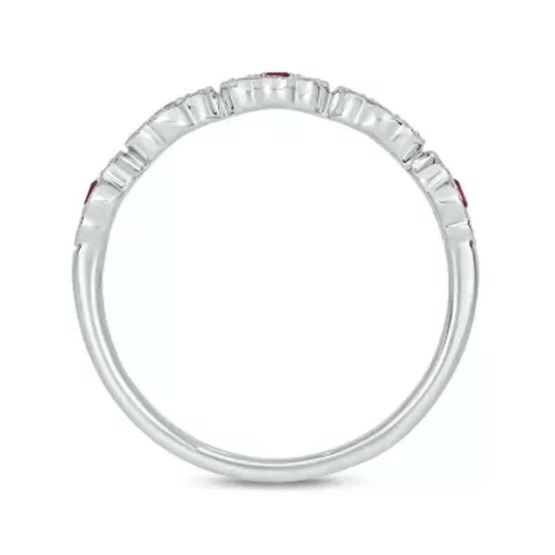 1/5 ct.t.w. Diamond Natural Ruby Milgrain Anniversary Band 14KT Rose Gold