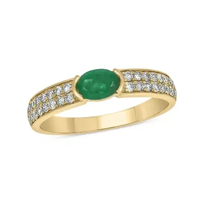 5/8 ct.t.w. Diamond Natural Ovel Shape Emerald  Anniversary Band 14KT Yellow Gold