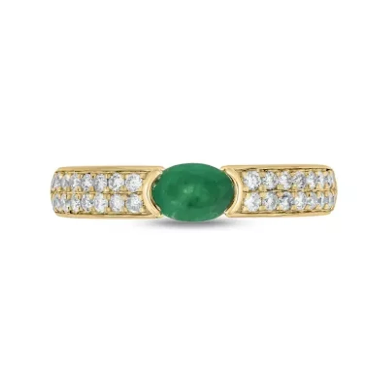 5/8 ct.t.w. Diamond Natural Ovel Shape Emerald  Anniversary Band 14KT Yellow Gold