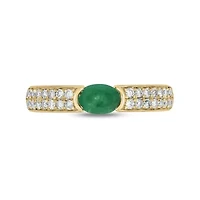 5/8 ct.t.w. Diamond Natural Ovel Shape Emerald  Anniversary Band 14KT Yellow Gold