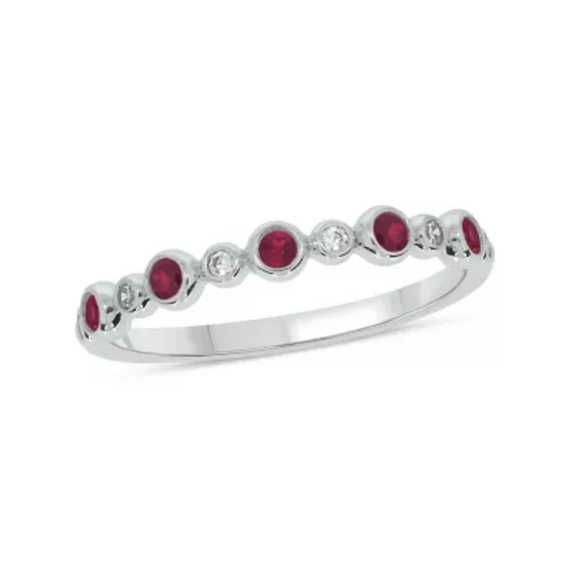 1/5 ct.t.w. Diamond Natural Ruby Round Anniversary Band 14KT Yellow Gold
