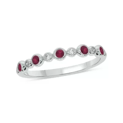 1/5 ct.t.w. Diamond Natural Ruby Round Anniversary Band 14KT Yellow Gold