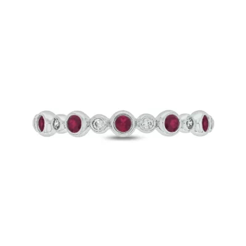1/5 ct.t.w. Diamond Natural Ruby Round Anniversary Band 14KT Yellow Gold