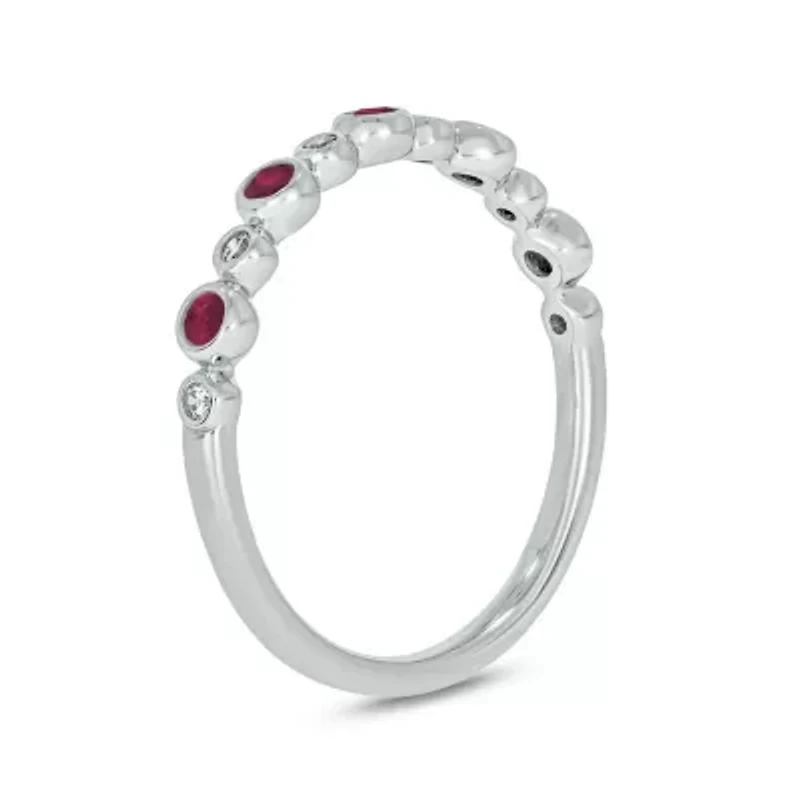 1/5 ct.t.w. Diamond Natural Ruby Round Anniversary Band 14KT Yellow Gold