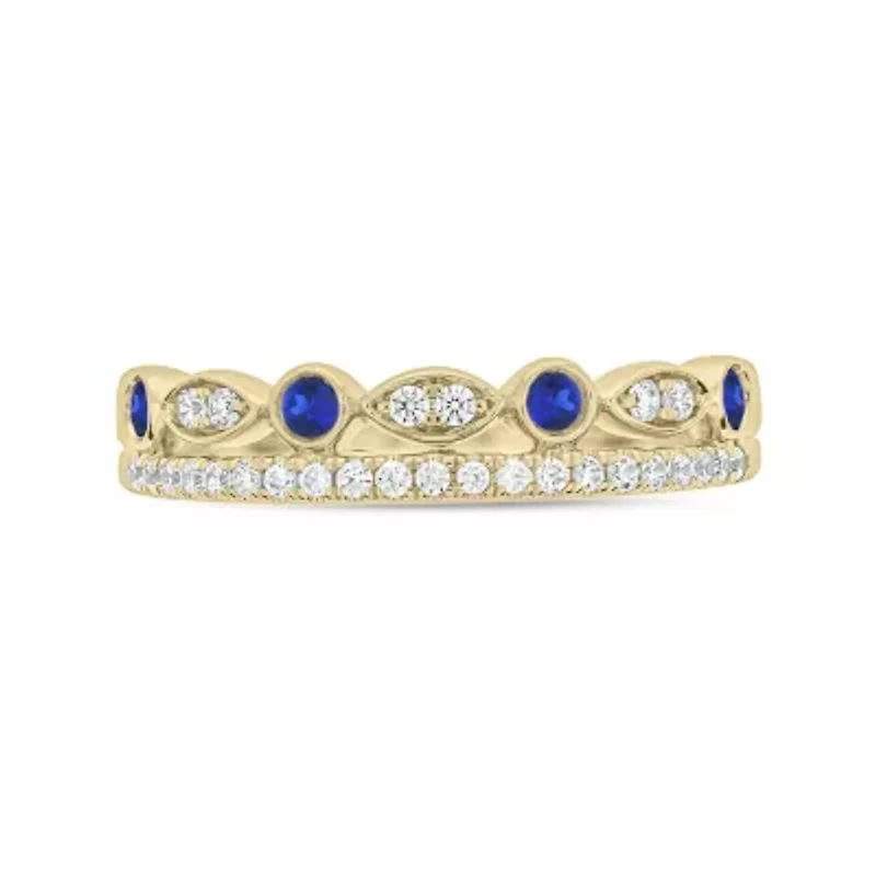 1/3 ct.t.w. Diamond Natural Blue Sapphire  Anniversary Band 14KT White Gold