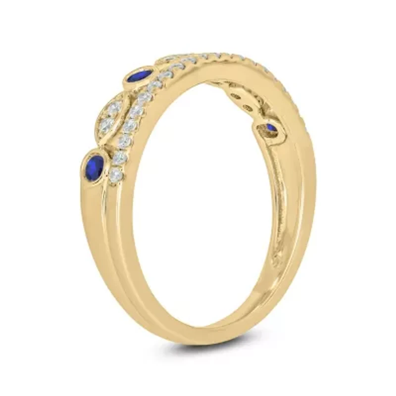 1/3 ct.t.w. Diamond Natural Blue Sapphire  Anniversary Band 14KT White Gold