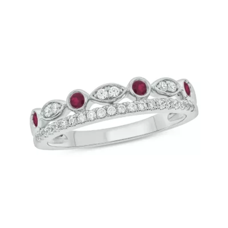 1/3 ct.t.w. Diamond Natural Ruby Anniversary Band 14KT White Gold