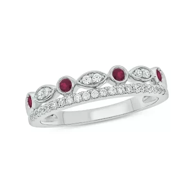 1/3 ct.t.w. Diamond Natural Ruby Anniversary Band 14KT White Gold