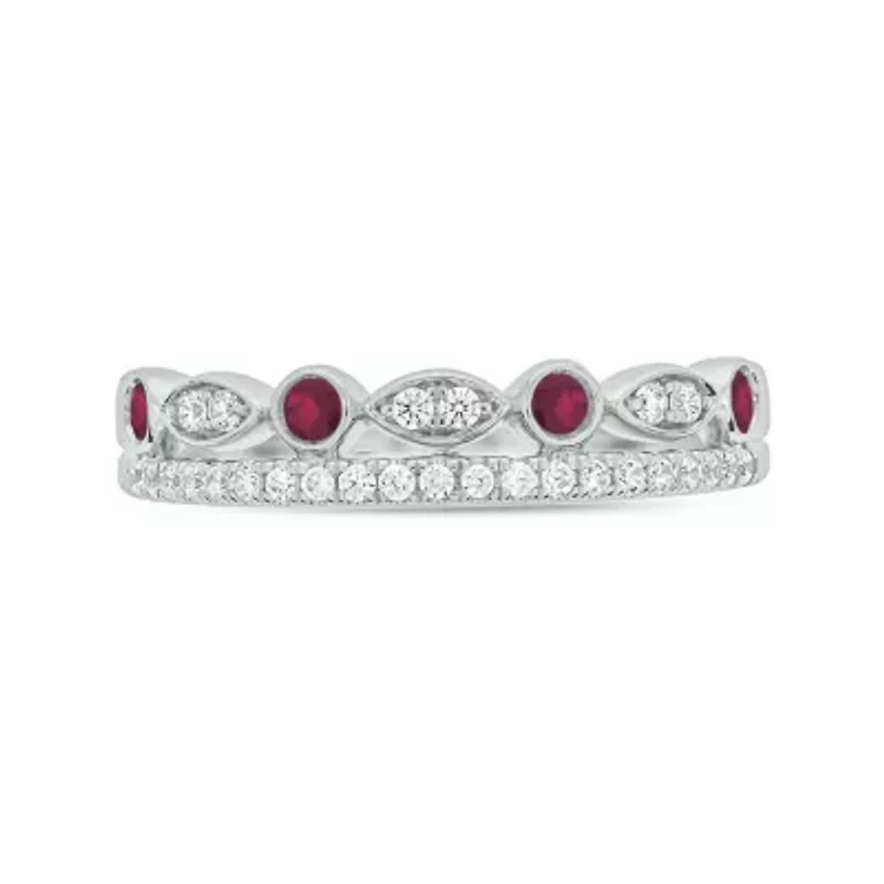 1/3 ct.t.w. Diamond Natural Ruby Anniversary Band 14KT White Gold