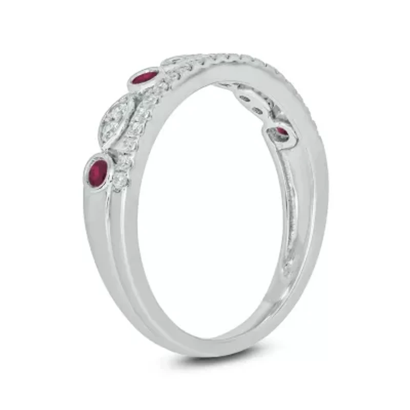 1/3 ct.t.w. Diamond Natural Ruby Anniversary Band 14KT White Gold