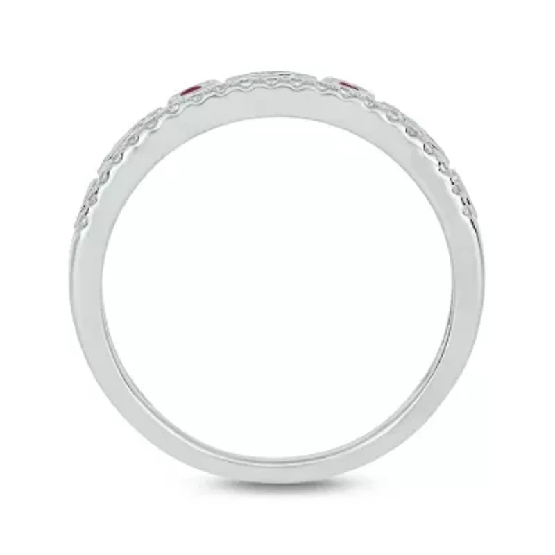 1/3 ct.t.w. Diamond Natural Ruby Anniversary Band 14KT White Gold