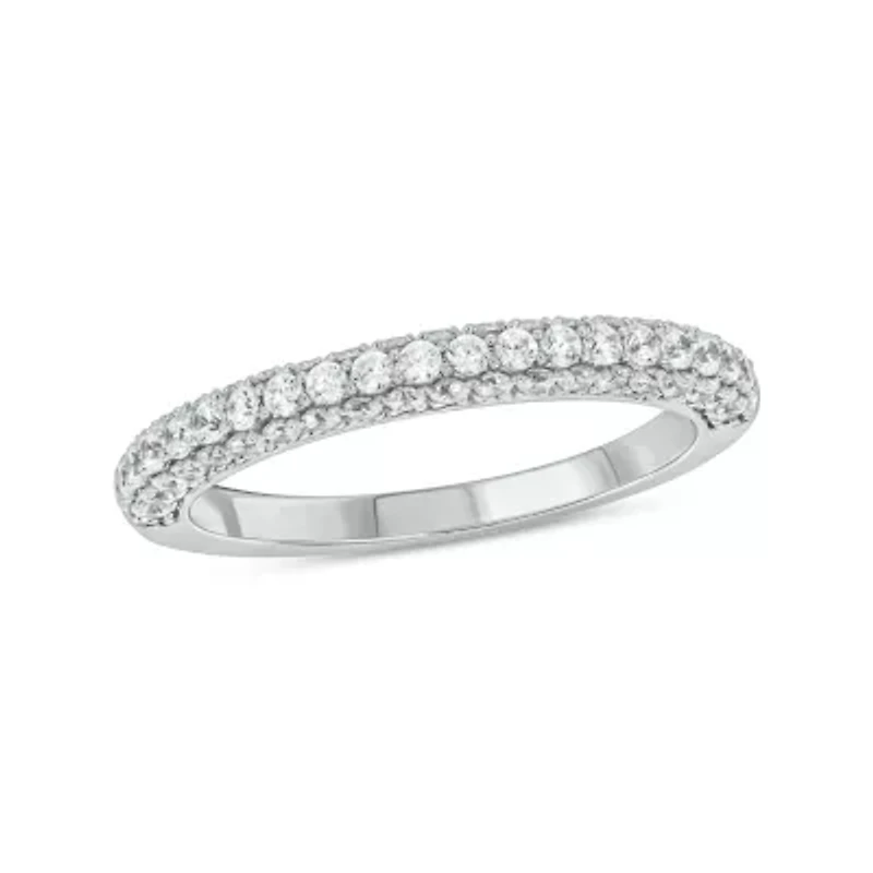 3/4 carat, Diamond Half Eternity ,3 Row Micro Pave Band Ring 14K Yellow Gold