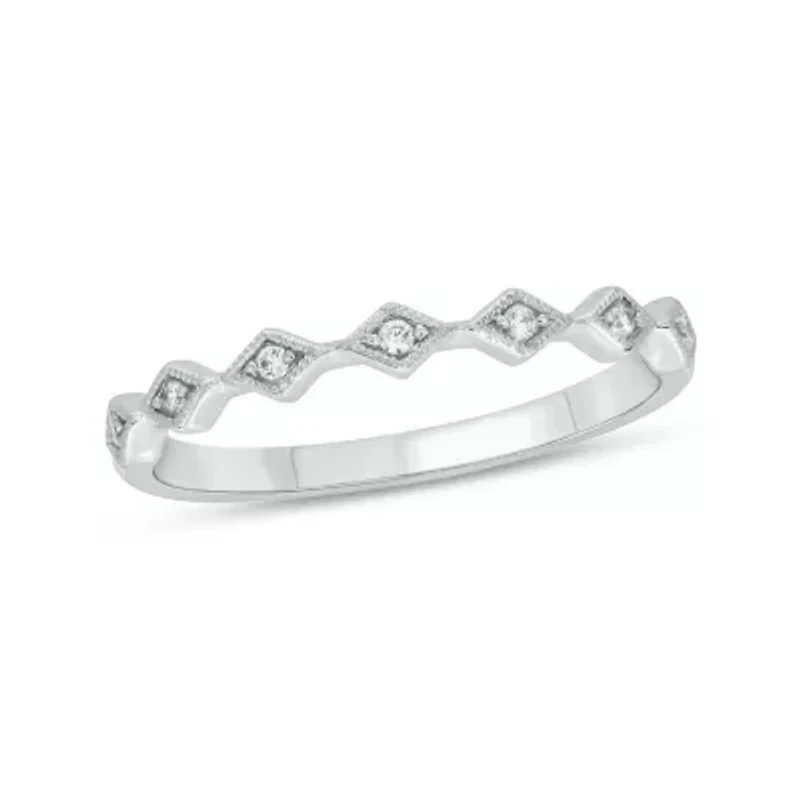 Diamond Accent Milgrain Anniversary Band Ring 14K White Gold