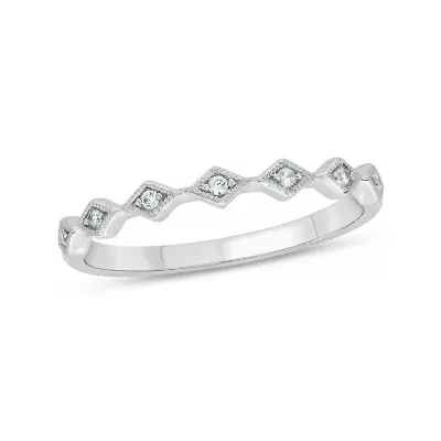 Diamond Accent Milgrain Anniversary Band Ring 14K White Gold
