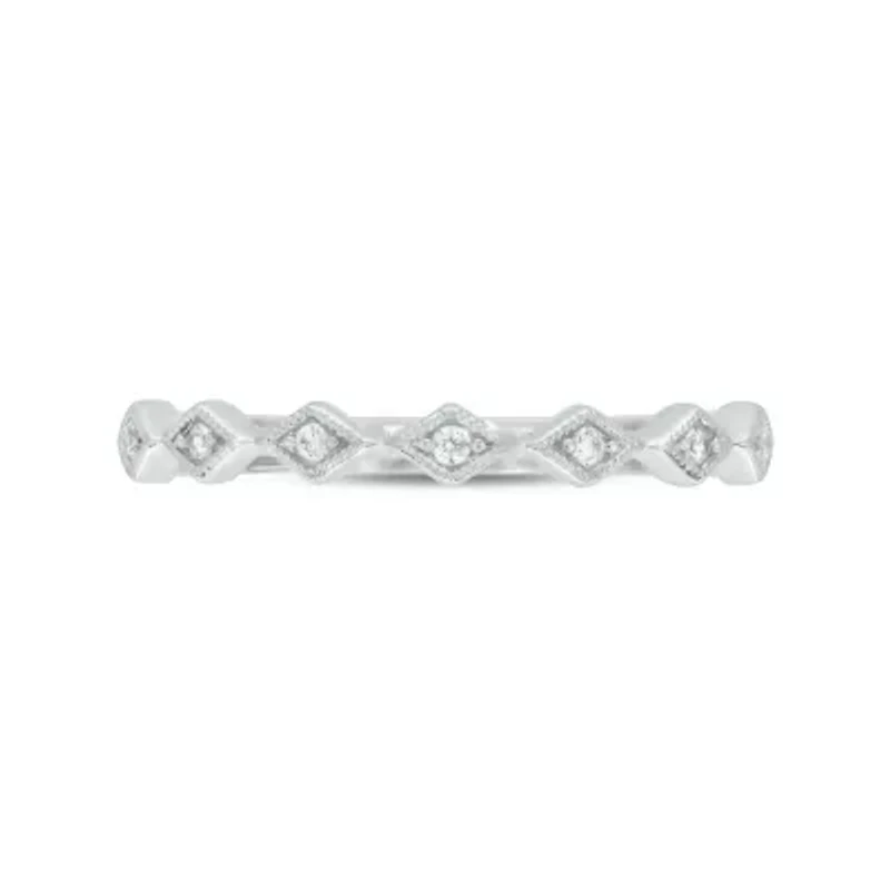 Diamond Accent Milgrain Anniversary Band Ring 14K White Gold
